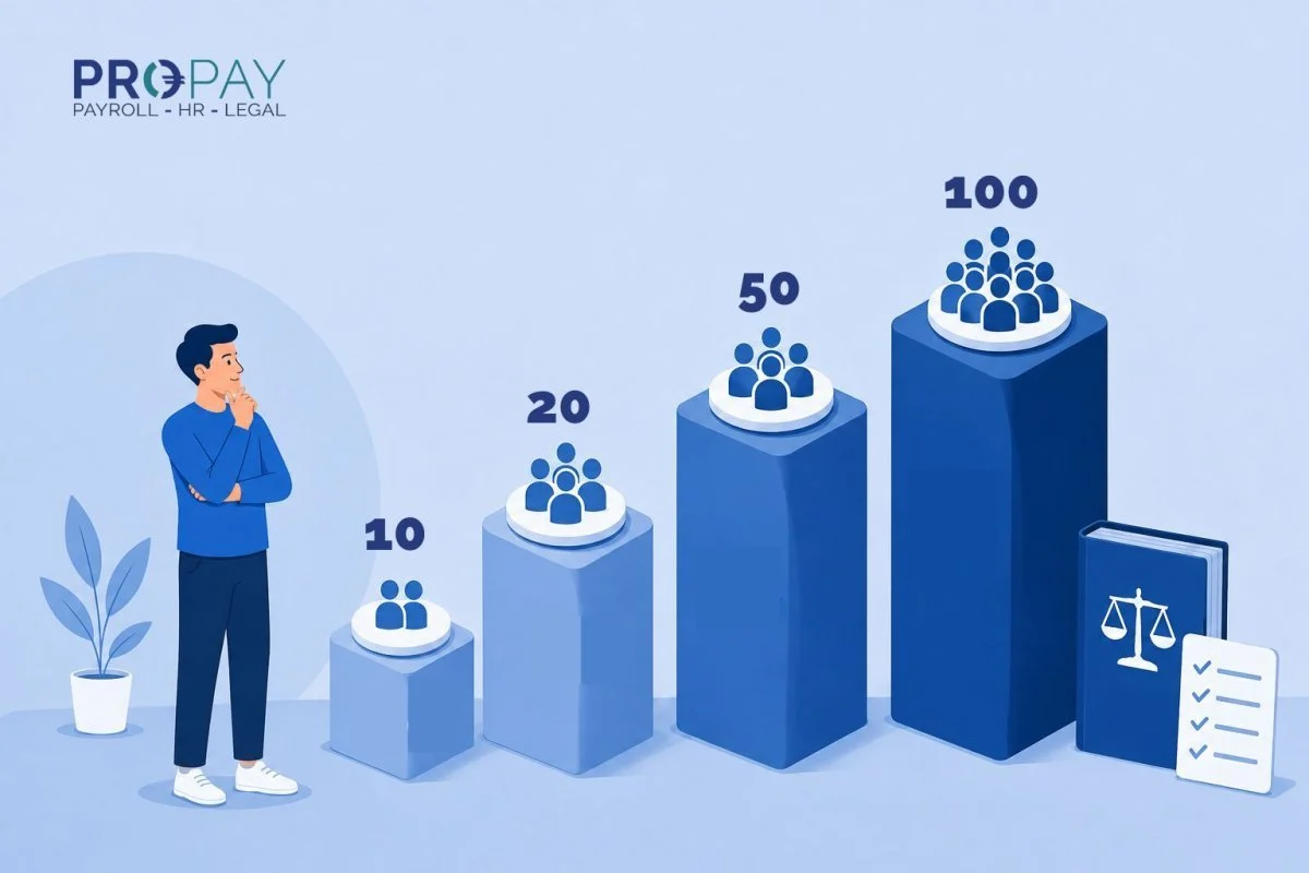 What legal obligations apply to companies with 10, 20, 50 and 100 employees?